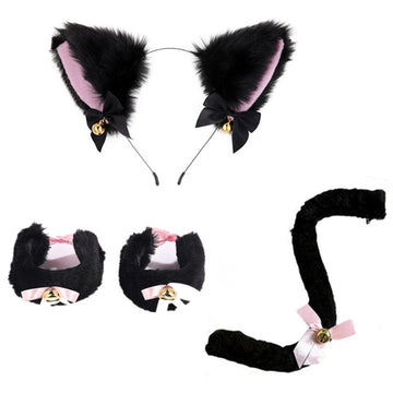 Oreilles de chat 25 x 18 cm Matériau Jinlun Style mignon et cool Avec clochette et queue Indispensable pour les fêtes et le cosplay